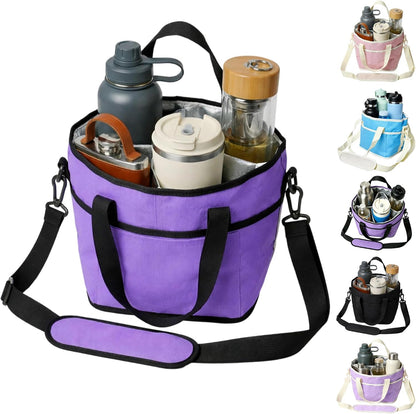 Family Size 4 Compartment Drink Bag, Drink Carrier Bag, Tumbler Drink Bag Carrier with Adjustable Strap with Front Pocket for Sports, Travel, Work, Beach, Picnics and No-Spill for Car (Pink)