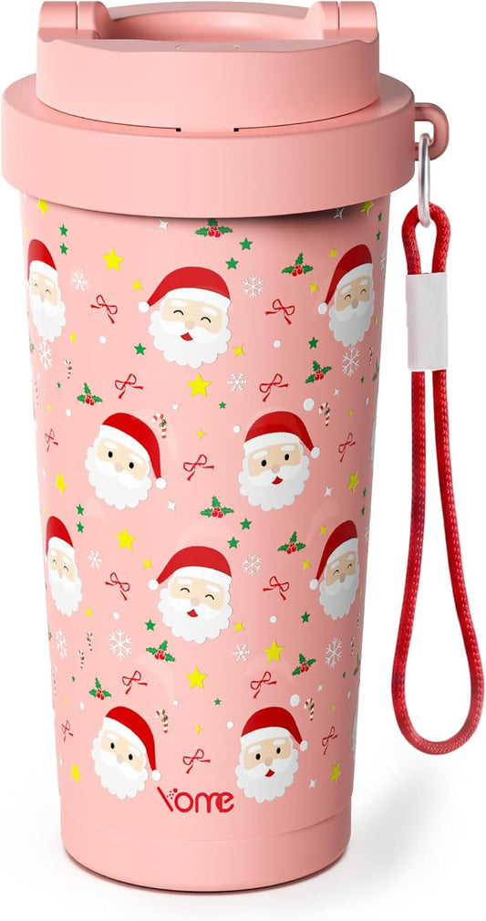 YOME 17oz Light Pink Ceramic Lined Insulated Travel Coffee Mug with Infuser for Women| One-handed Pop Open Lid | Stainless Steel |Keep Drinks Cold and Hot| 100% Leak Proof