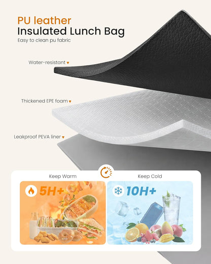 Lunch Bag for Women,2 in 1 PU Work Tote Bag with Lunch Compartment with Giant Tumbler Side Pocket, 17.3" Laptop Tote Bag with Padded Sleeve for Teacher,Nurse,College