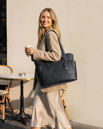 Lunch Bag for Women,2 in 1 PU Work Tote Bag with Lunch Compartment with Giant Tumbler Side Pocket, 17.3" Laptop Tote Bag with Padded Sleeve for Teacher,Nurse,College
