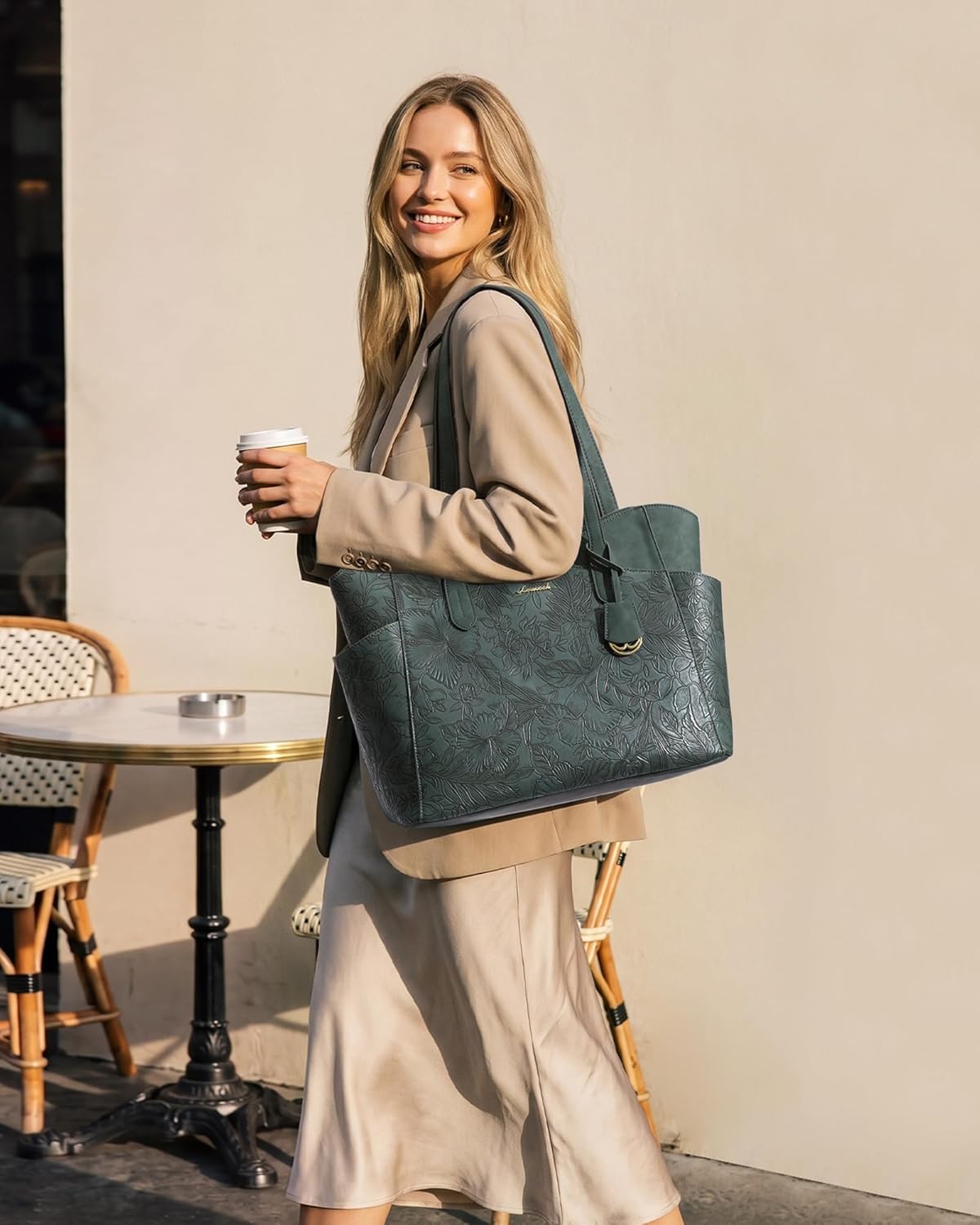 Lunch Bag for Women,2 in 1 PU Work Tote Bag with Lunch Compartment with Giant Tumbler Side Pocket, 17.3" Laptop Tote Bag with Padded Sleeve for Teacher,Nurse,College