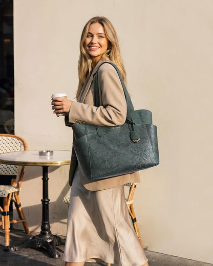 Lunch Bag for Women,2 in 1 PU Work Tote Bag with Lunch Compartment with Giant Tumbler Side Pocket, 17.3" Laptop Tote Bag with Padded Sleeve for Teacher,Nurse,College