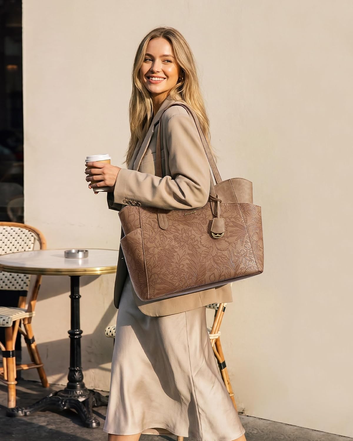 Lunch Bag for Women,2 in 1 PU Work Tote Bag with Lunch Compartment with Giant Tumbler Side Pocket, 17.3" Laptop Tote Bag with Padded Sleeve for Teacher,Nurse,College