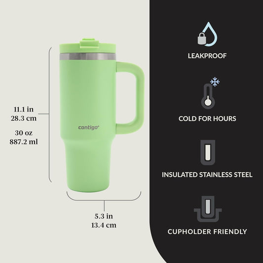 Streeterville 30oz Tumbler, Stainless Steel Vacuum Insulated, Leak-Proof, Cold for 29 Hours, Fits in cupholders, Cucumber