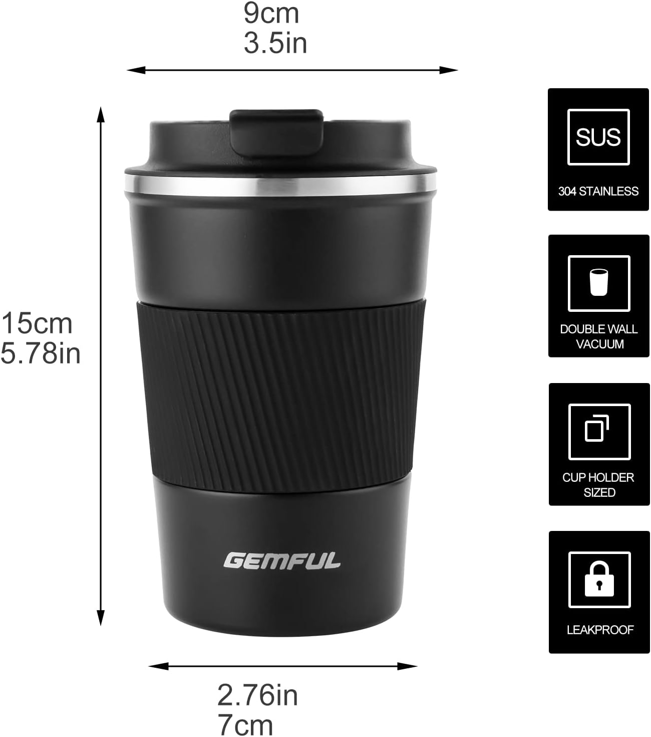 GEMFUL 13oz Travel Coffee Mugs, Insulated Stainless Steel Set (2 Pack) | Double-wall Vacuum Insulation, 380ml, Leak-proof Lids, Bpa-free, for Couple/friends, Hot/cold For Commute/Office, Easy Clean