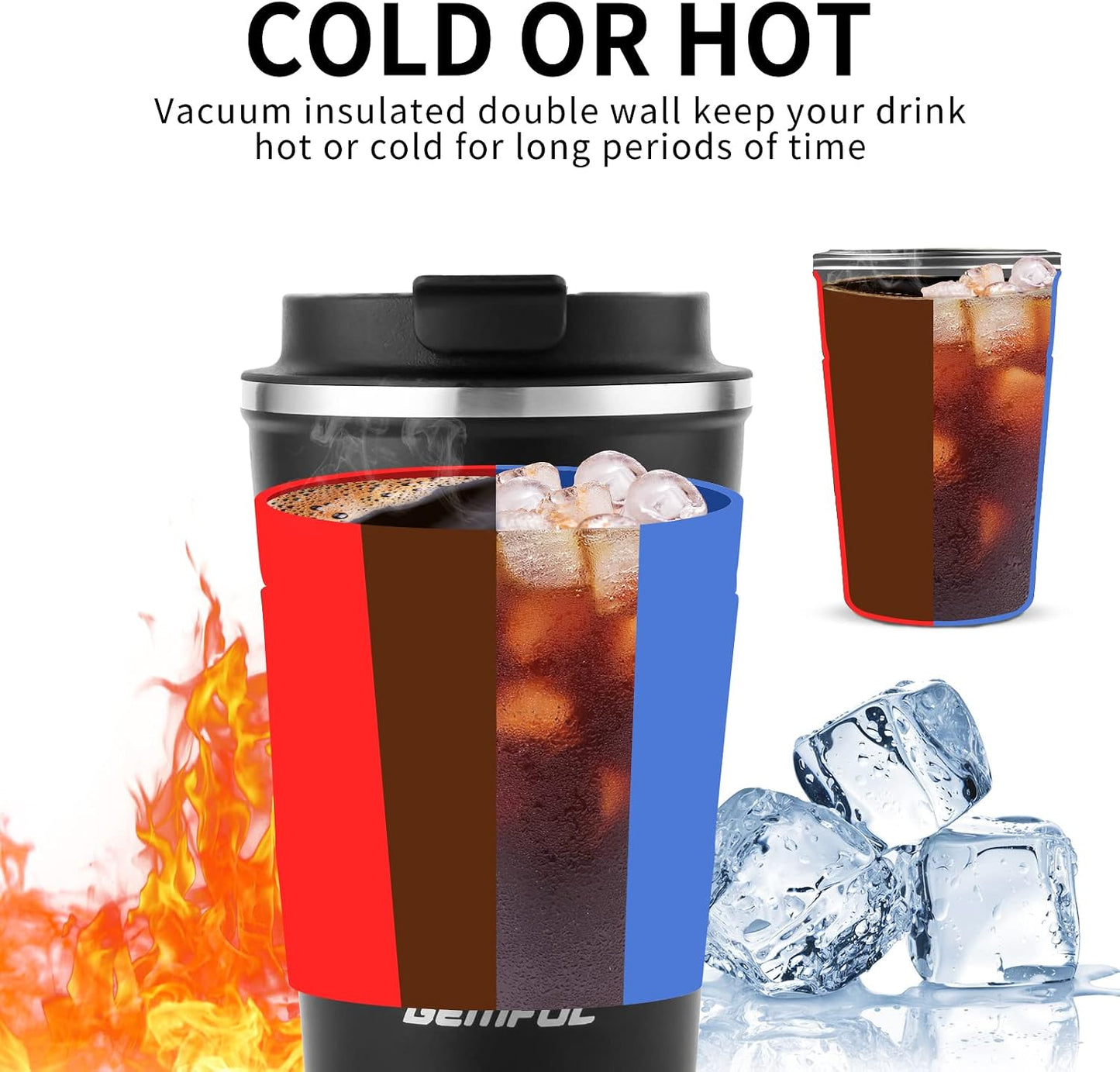GEMFUL 13oz Travel Coffee Mugs, Insulated Stainless Steel Set (2 Pack) | Double-wall Vacuum Insulation, 380ml, Leak-proof Lids, Bpa-free, for Couple/friends, Hot/cold For Commute/Office, Easy Clean
