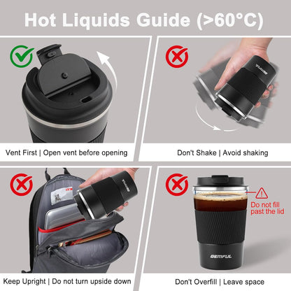 GEMFUL 13oz Travel Coffee Mugs, Insulated Stainless Steel Set (2 Pack) | Double-wall Vacuum Insulation, 380ml, Leak-proof Lids, Bpa-free, for Couple/friends, Hot/cold For Commute/Office, Easy Clean