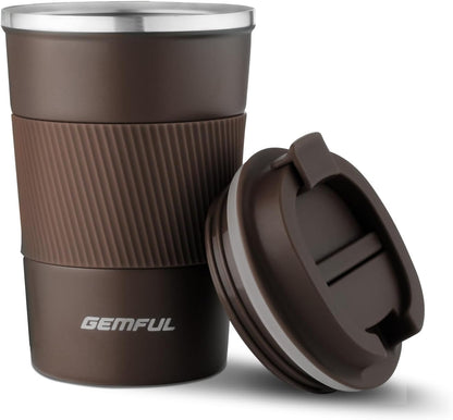 GEMFUL 13oz Travel Coffee Mugs, Insulated Stainless Steel Set (2 Pack) | Double-wall Vacuum Insulation, 380ml, Leak-proof Lids, Bpa-free, for Couple/friends, Hot/cold For Commute/Office, Easy Clean