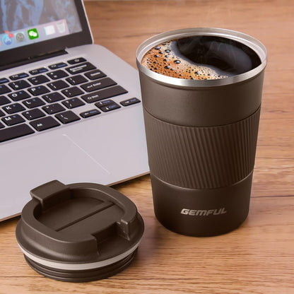 GEMFUL 13oz Travel Coffee Mugs, Insulated Stainless Steel Set (2 Pack) | Double-wall Vacuum Insulation, 380ml, Leak-proof Lids, Bpa-free, for Couple/friends, Hot/cold For Commute/Office, Easy Clean