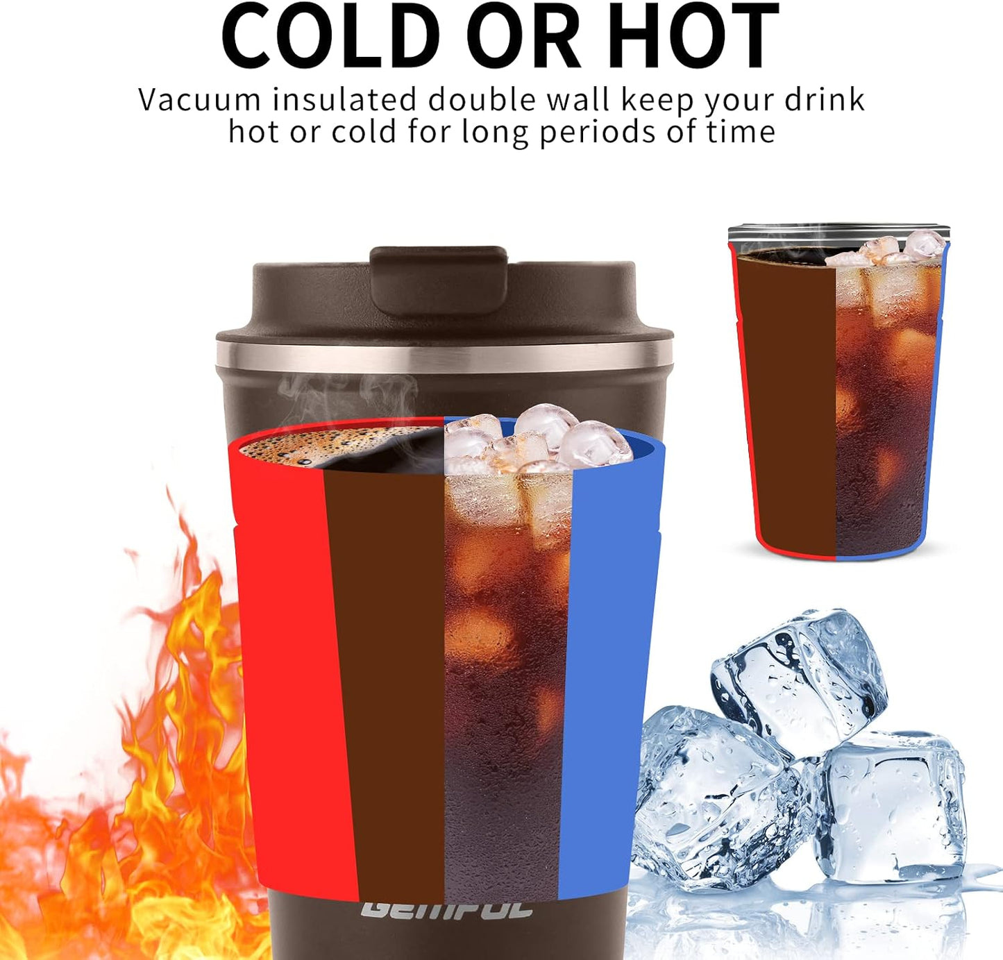 GEMFUL 13oz Travel Coffee Mugs, Insulated Stainless Steel Set (2 Pack) | Double-wall Vacuum Insulation, 380ml, Leak-proof Lids, Bpa-free, for Couple/friends, Hot/cold For Commute/Office, Easy Clean