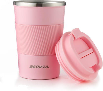 GEMFUL 13oz Travel Coffee Mugs, Insulated Stainless Steel Set (2 Pack) | Double-wall Vacuum Insulation, 380ml, Leak-proof Lids, Bpa-free, for Couple/friends, Hot/cold For Commute/Office, Easy Clean
