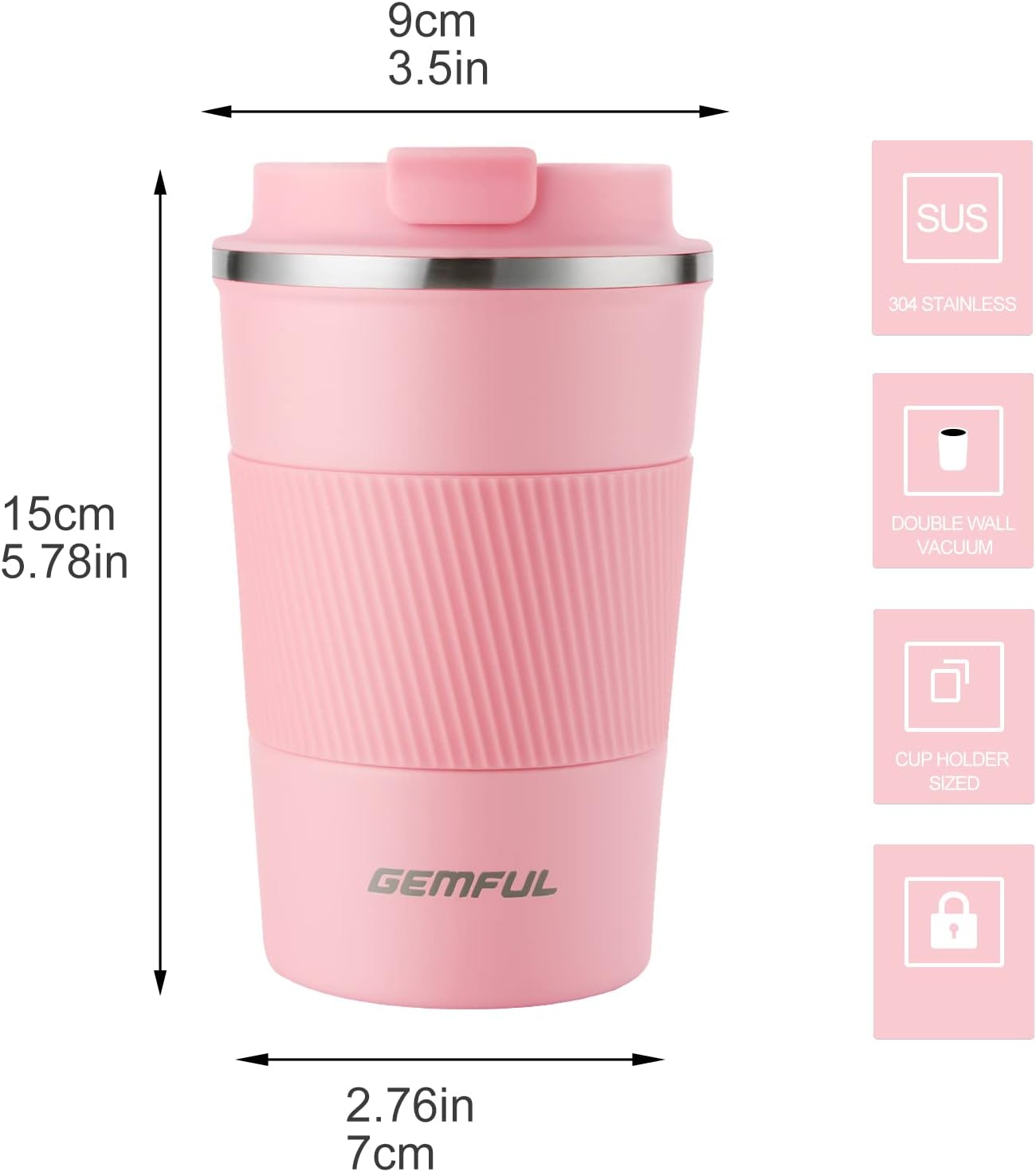 GEMFUL 13oz Travel Coffee Mugs, Insulated Stainless Steel Set (2 Pack) | Double-wall Vacuum Insulation, 380ml, Leak-proof Lids, Bpa-free, for Couple/friends, Hot/cold For Commute/Office, Easy Clean