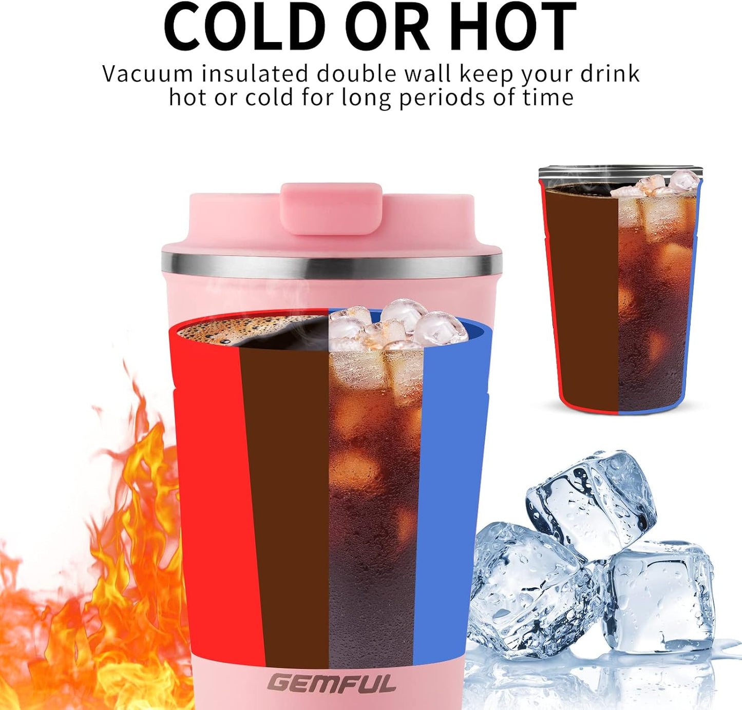 GEMFUL 13oz Travel Coffee Mugs, Insulated Stainless Steel Set (2 Pack) | Double-wall Vacuum Insulation, 380ml, Leak-proof Lids, Bpa-free, for Couple/friends, Hot/cold For Commute/Office, Easy Clean