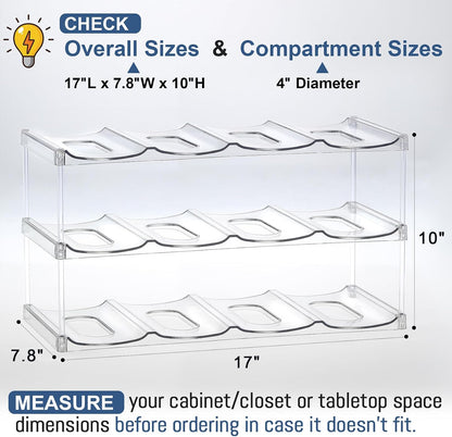 LARGER Compartment - 3 Tier Stackable Water Bottle Organizer Holder - for Stanley 40oz & Others' Large Tumbler - Clear Wine Rack, 12 Cup Bottle Holder for Cabinet Home Countertop Fridge Pantry Shelf