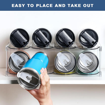 LARGER Compartment - 3 Tier Stackable Water Bottle Organizer Holder - for Stanley 40oz & Others' Large Tumbler - Clear Wine Rack, 12 Cup Bottle Holder for Cabinet Home Countertop Fridge Pantry Shelf
