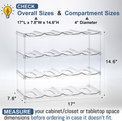 LARGER Compartment - 3 Tier Stackable Water Bottle Organizer Holder - for Stanley 40oz & Others' Large Tumbler - Clear Wine Rack, 12 Cup Bottle Holder for Cabinet Home Countertop Fridge Pantry Shelf