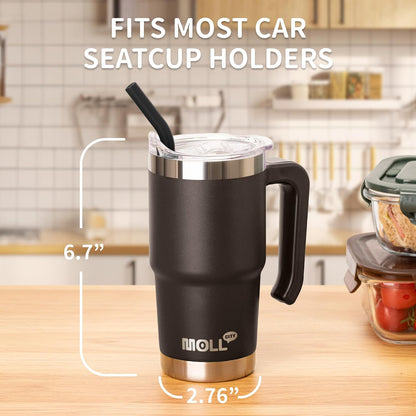 16 oz Tumbler with Handle, BPA-Free,Black | Premium Stainless Steel Double Wall Construction, Sweat-Free Body, Preserves Cold & Hot Drinks for Extended Hours