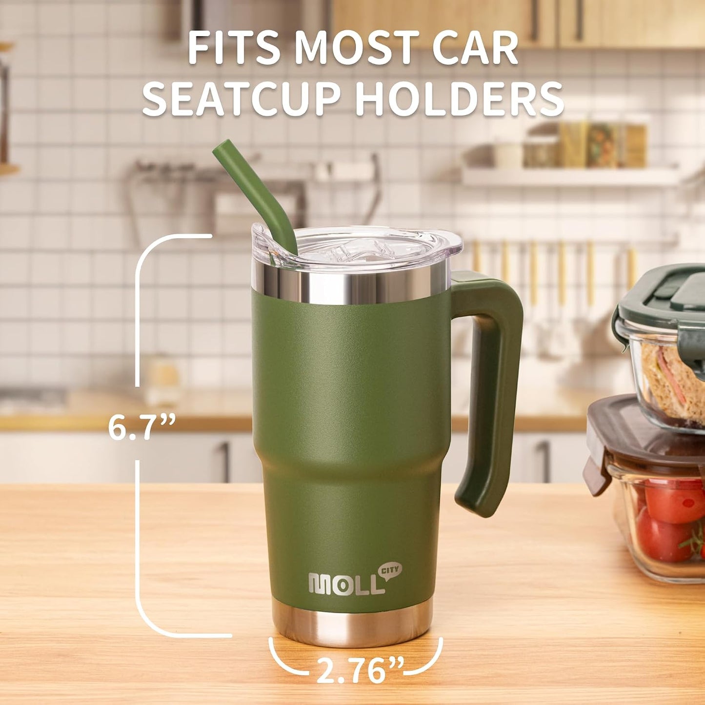 16 oz Tumbler with Handle, BPA-Free,Black | Premium Stainless Steel Double Wall Construction, Sweat-Free Body, Preserves Cold & Hot Drinks for Extended Hours
