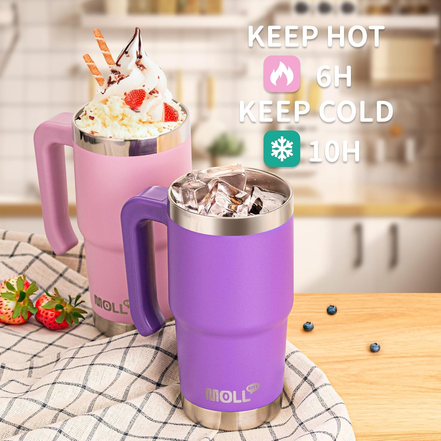 16 oz Tumbler with Handle, BPA-Free,Black | Premium Stainless Steel Double Wall Construction, Sweat-Free Body, Preserves Cold & Hot Drinks for Extended Hours