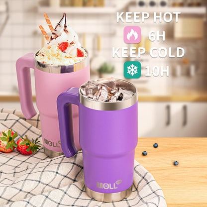 16 oz Tumbler with Handle, BPA-Free,Black | Premium Stainless Steel Double Wall Construction, Sweat-Free Body, Preserves Cold & Hot Drinks for Extended Hours