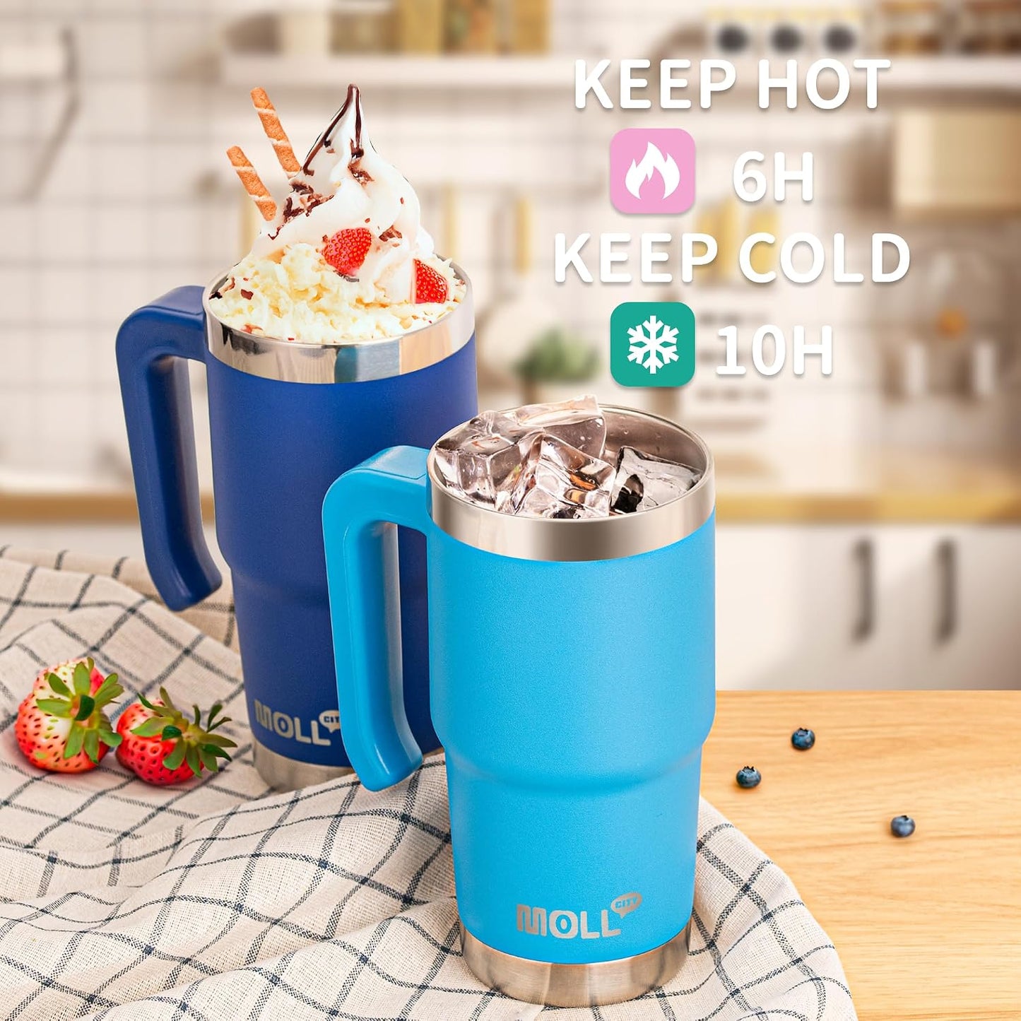 16 oz Tumbler with Handle, BPA-Free,Black | Premium Stainless Steel Double Wall Construction, Sweat-Free Body, Preserves Cold & Hot Drinks for Extended Hours