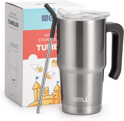 16 oz Tumbler with Handle, BPA-Free,Black | Premium Stainless Steel Double Wall Construction, Sweat-Free Body, Preserves Cold & Hot Drinks for Extended Hours