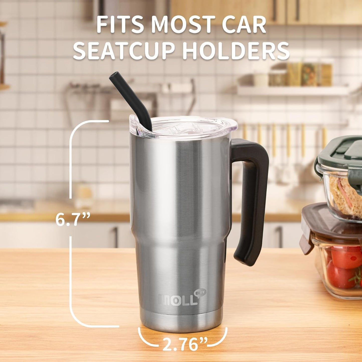 16 oz Tumbler with Handle, BPA-Free,Black | Premium Stainless Steel Double Wall Construction, Sweat-Free Body, Preserves Cold & Hot Drinks for Extended Hours