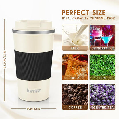 Travel Coffee Mug Spill Proof 12oz, Insulated Travel Mug to Go, Reusable Coffee Cup with Seal Lid, Vacuum Stainless Steel Tumbler for Hot/Cold Drinks (Red)