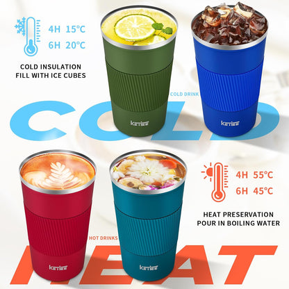 Travel Coffee Mug Spill Proof 12oz, Insulated Travel Mug to Go, Reusable Coffee Cup with Seal Lid, Vacuum Stainless Steel Tumbler for Hot/Cold Drinks (Red)