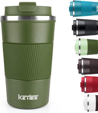 Travel Coffee Mug Spill Proof 12oz, Insulated Travel Mug to Go, Reusable Coffee Cup with Seal Lid, Vacuum Stainless Steel Tumbler for Hot/Cold Drinks (Red)