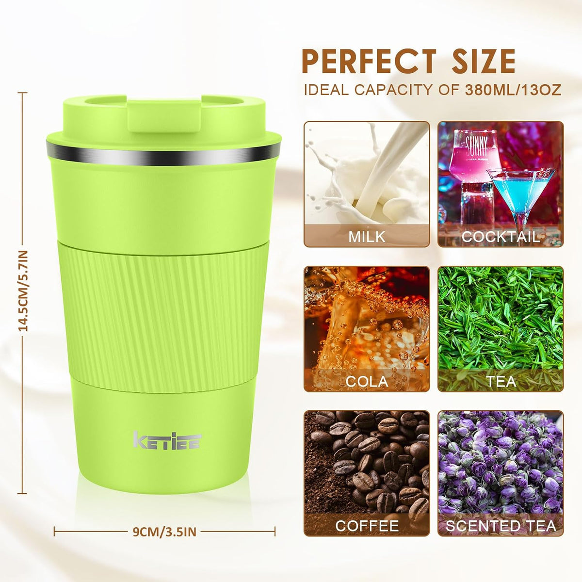 Travel Coffee Mug Spill Proof 12oz, Insulated Travel Mug to Go, Reusable Coffee Cup with Seal Lid, Vacuum Stainless Steel Tumbler for Hot/Cold Drinks (Red)