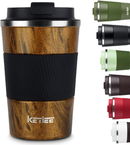 Travel Coffee Mug Spill Proof 12oz, Insulated Travel Mug to Go, Reusable Coffee Cup with Seal Lid, Vacuum Stainless Steel Tumbler for Hot/Cold Drinks (Red)