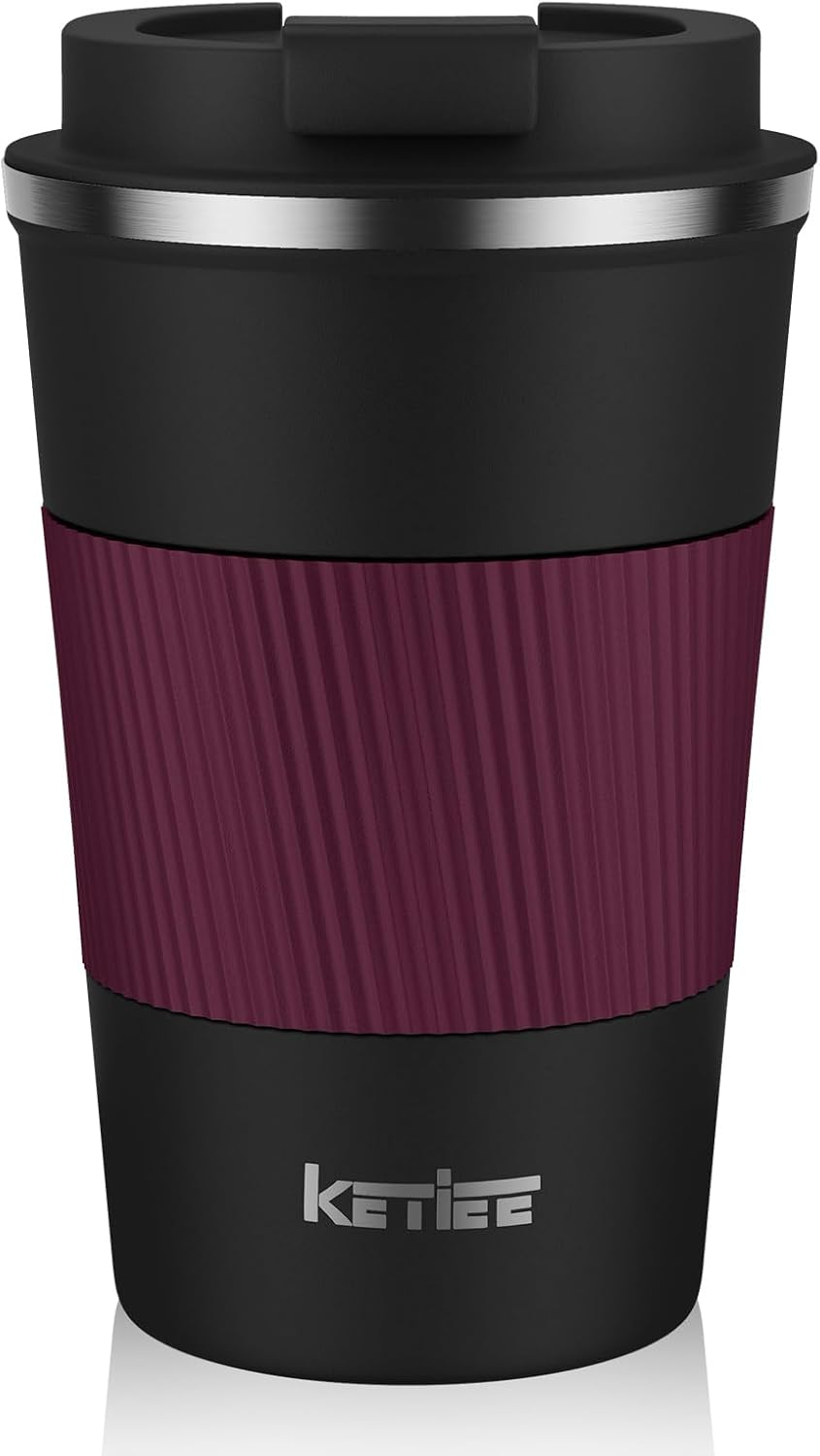 Travel Coffee Mug Spill Proof 12oz, Insulated Travel Mug to Go, Reusable Coffee Cup with Seal Lid, Vacuum Stainless Steel Tumbler for Hot/Cold Drinks (Red)