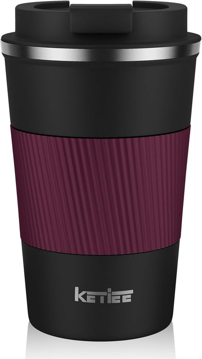 Travel Coffee Mug Spill Proof 12oz, Insulated Travel Mug to Go, Reusable Coffee Cup with Seal Lid, Vacuum Stainless Steel Tumbler for Hot/Cold Drinks (Red)