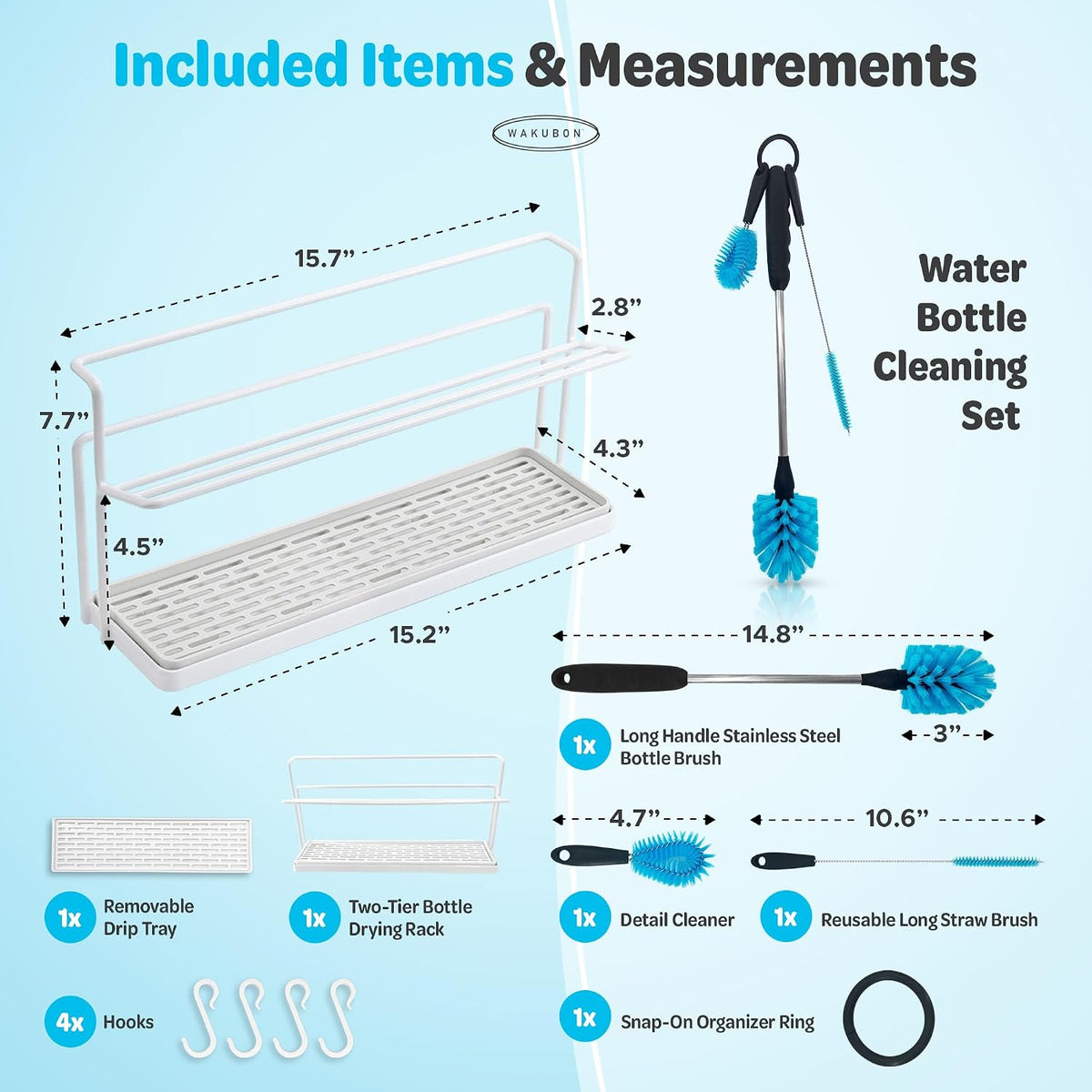 Water Bottle Drying Rack for Kitchen Counter – Cup Drying Rack, Tumbler, Mug & Glass Drying Rack Drying Rack, 2 Tier with Drain Tray and Cleaning Brush Set (Black)