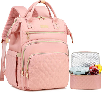 AIJIEKE Lunch Backpack for Women, 15.6 Laptop Backpack, Lunch Box, Black | Water resistant computer bag with insulated leakproof cooler. Travel meal prep backpack for nurse, teacher, college commute