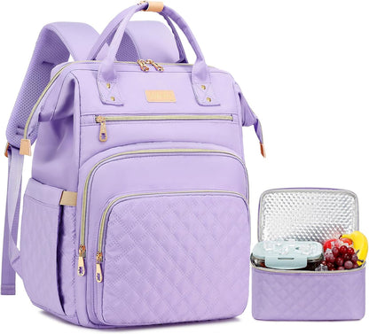 AIJIEKE Lunch Backpack for Women, 15.6 Laptop Backpack, Lunch Box, Black | Water resistant computer bag with insulated leakproof cooler. Travel meal prep backpack for nurse, teacher, college commute