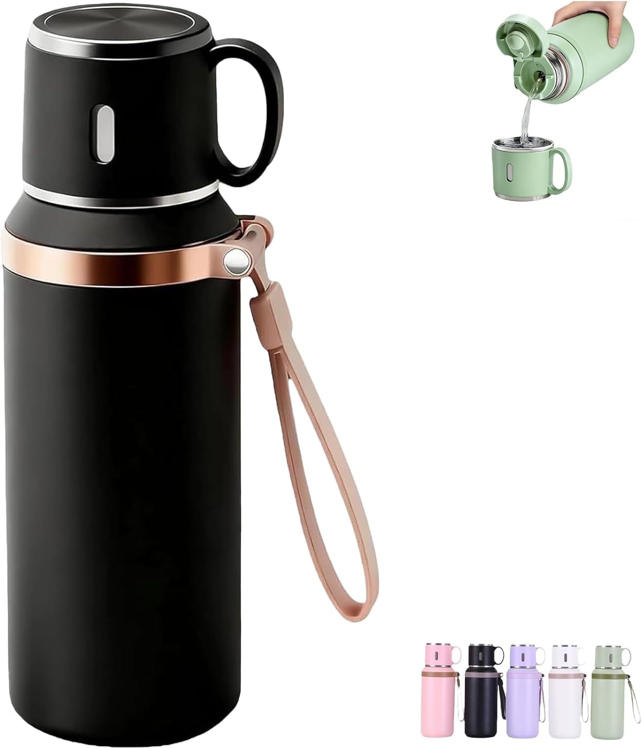 2 In 1 Stainless Steel Vacuum Insulated Bottle With Lidded Cup, 316 Stainless Steel Water Bottle, Detachable Design, Leakproof Large Capacity for Travel, Gym (Black)