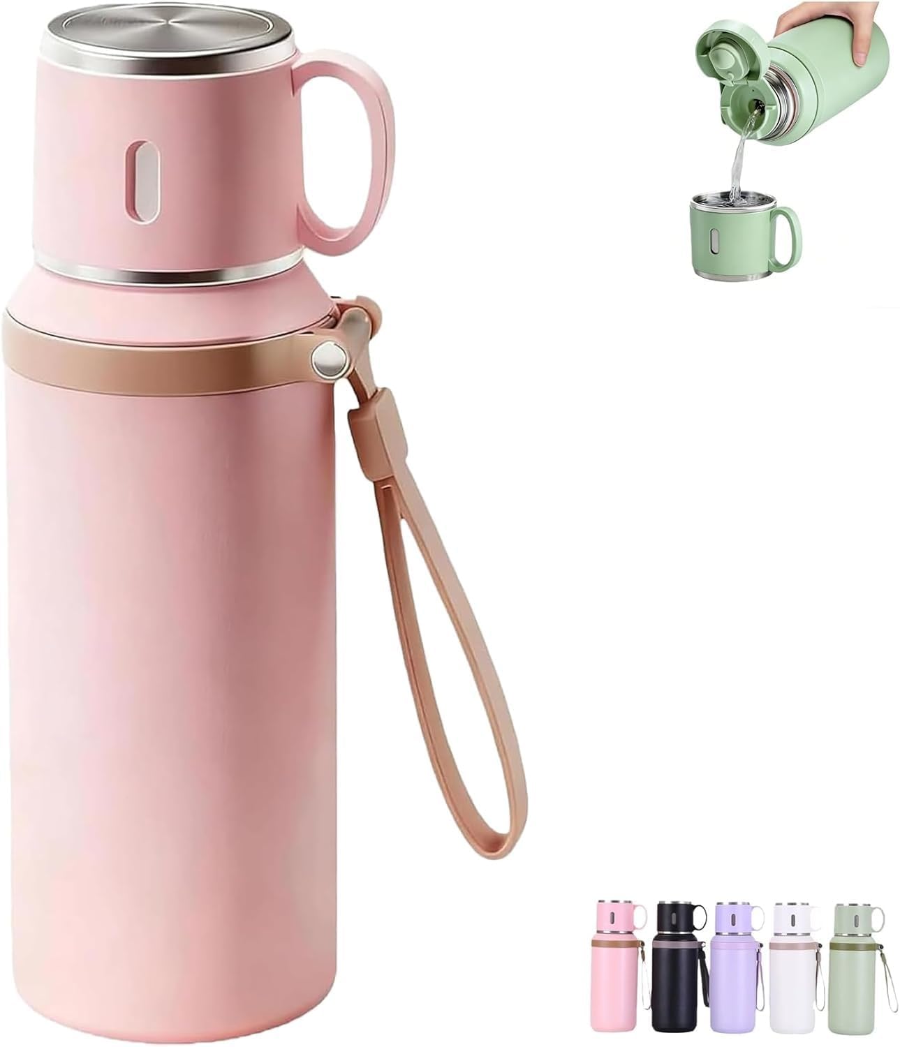 2 In 1 Stainless Steel Vacuum Insulated Bottle With Lidded Cup, 316 Stainless Steel Water Bottle, Detachable Design, Leakproof Large Capacity for Travel, Gym (Black)