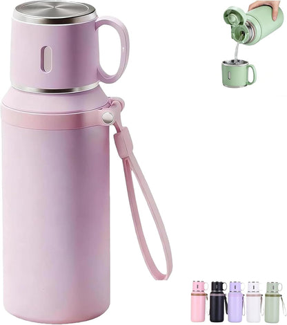 2 In 1 Stainless Steel Vacuum Insulated Bottle With Lidded Cup, 316 Stainless Steel Water Bottle, Detachable Design, Leakproof Large Capacity for Travel, Gym (Black)