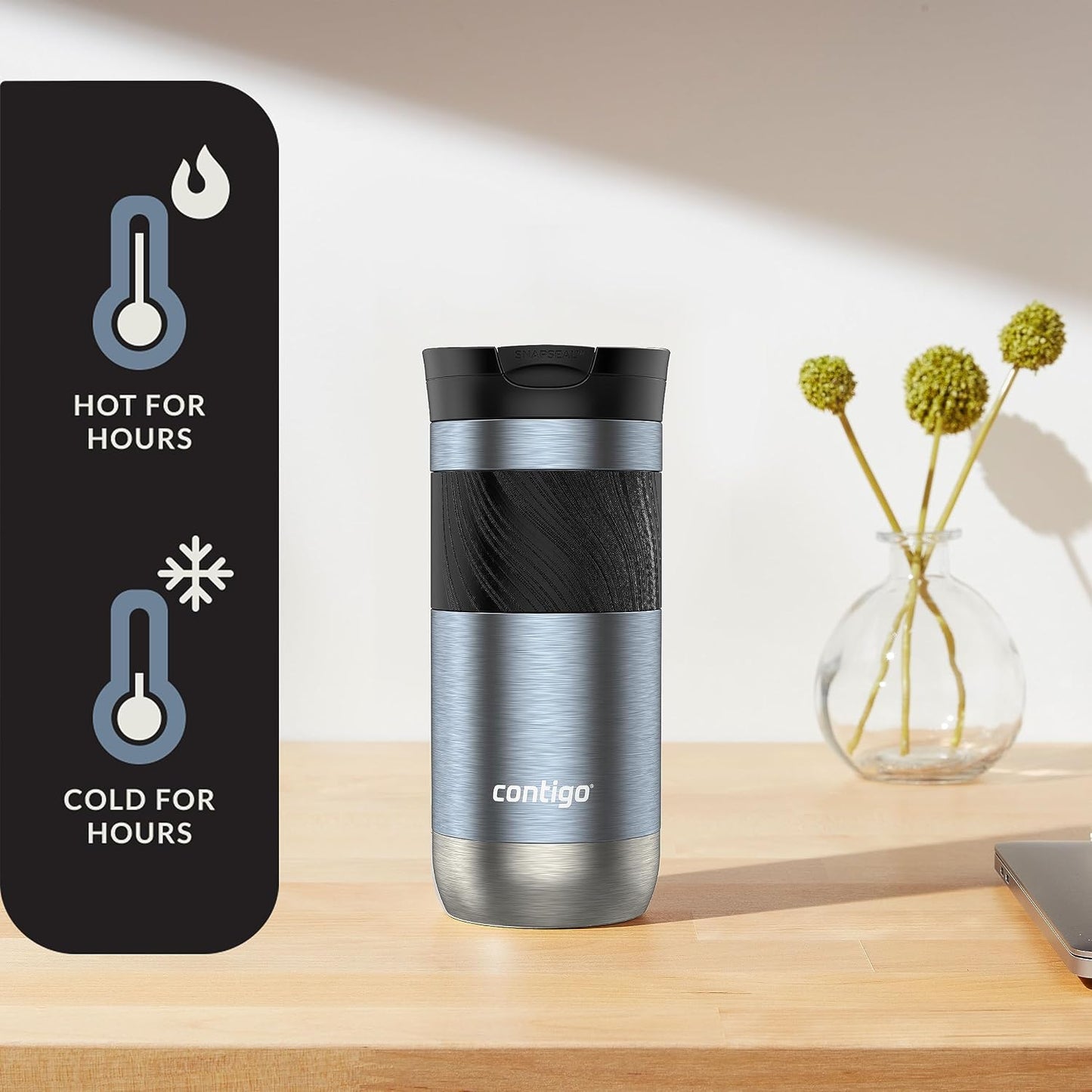 Byron 2.0 Stainless Steel Travel Mug with Snapseal Lid and Grip, 24oz, Midnight Berry, BPA Free and Leak Proof