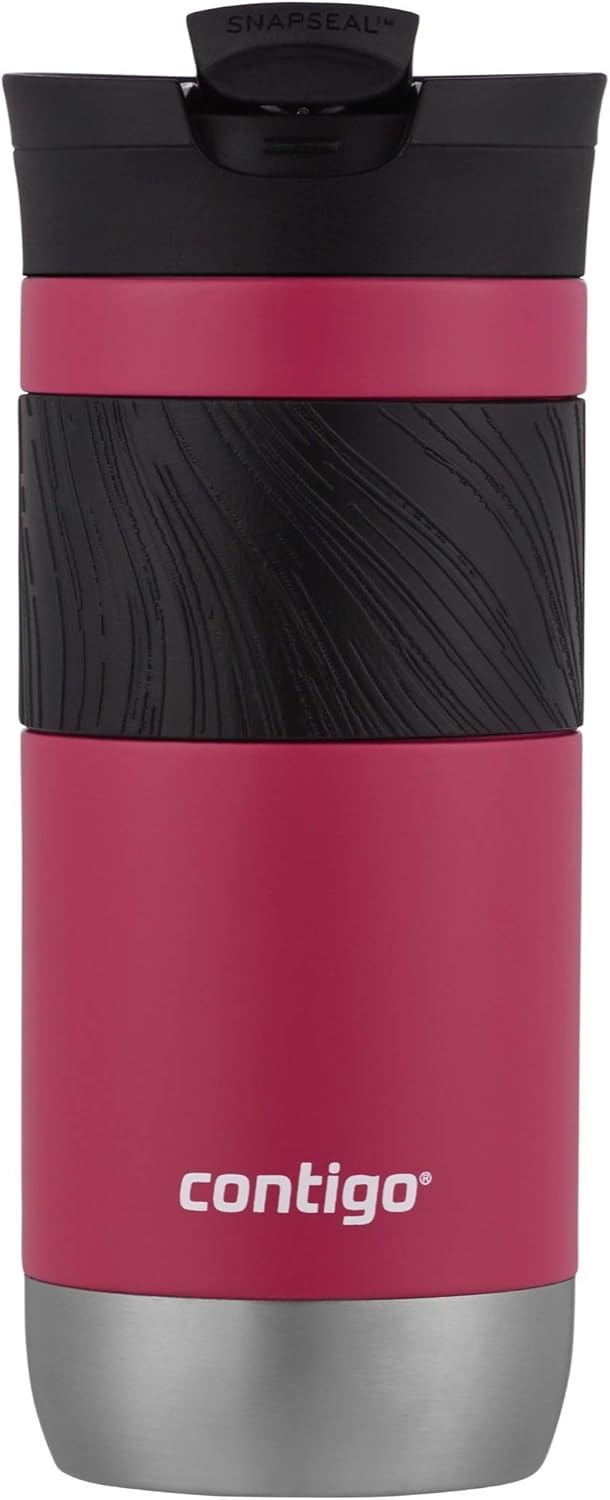 Byron 2.0 Stainless Steel Travel Mug with Snapseal Lid and Grip, 24oz, Midnight Berry, BPA Free and Leak Proof