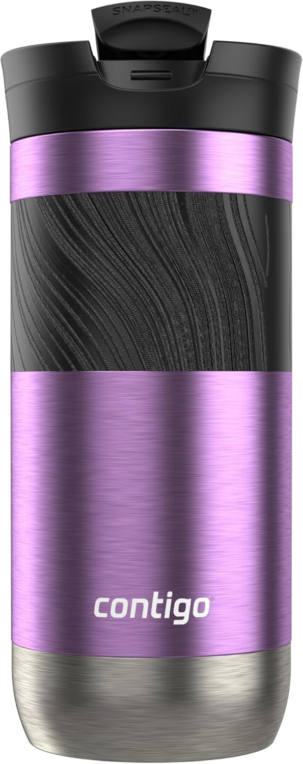 Byron 2.0 Stainless Steel Travel Mug with Snapseal Lid and Grip, 24oz, Midnight Berry, BPA Free and Leak Proof