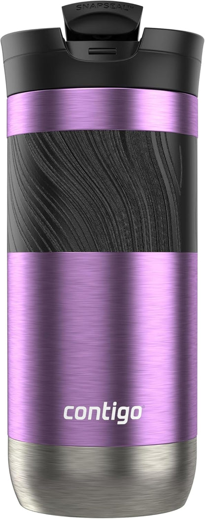 Byron 2.0 Stainless Steel Travel Mug with Snapseal Lid and Grip, 24oz, Midnight Berry, BPA Free and Leak Proof