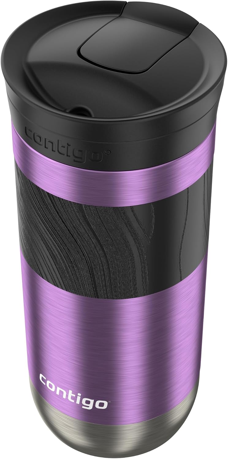 Byron 2.0 Stainless Steel Travel Mug with Snapseal Lid and Grip, 24oz, Midnight Berry, BPA Free and Leak Proof