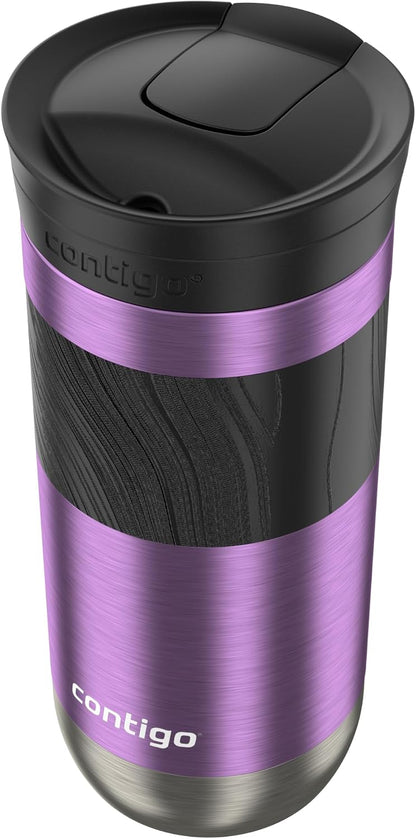 Byron 2.0 Stainless Steel Travel Mug with Snapseal Lid and Grip, 24oz, Midnight Berry, BPA Free and Leak Proof