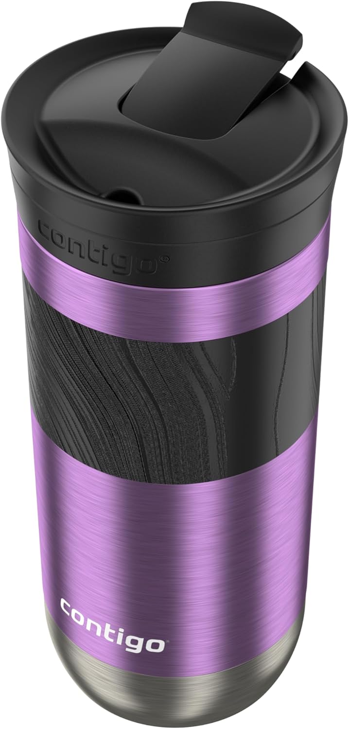 Byron 2.0 Stainless Steel Travel Mug with Snapseal Lid and Grip, 24oz, Midnight Berry, BPA Free and Leak Proof