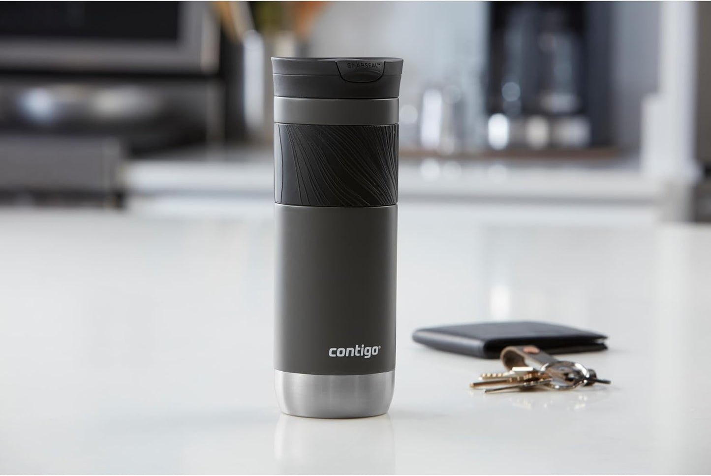 Byron 2.0 Stainless Steel Travel Mug with Snapseal Lid and Grip, 24oz, Midnight Berry, BPA Free and Leak Proof