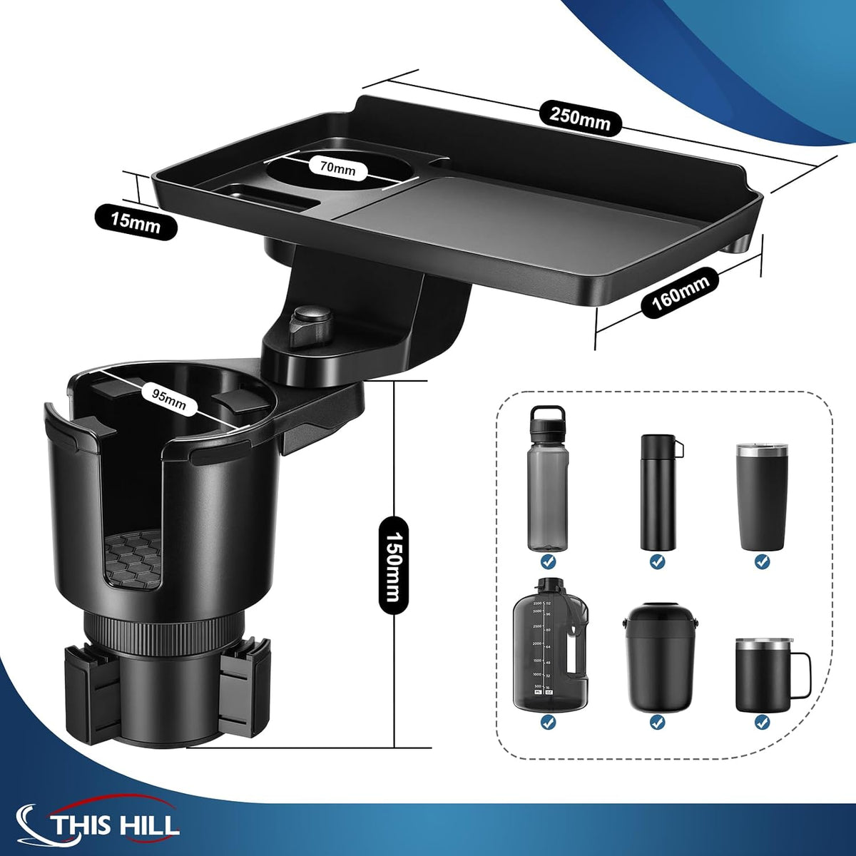 This Hill Car Cup Holder Tray 2-in-1 Detachable Car Food Table Tray