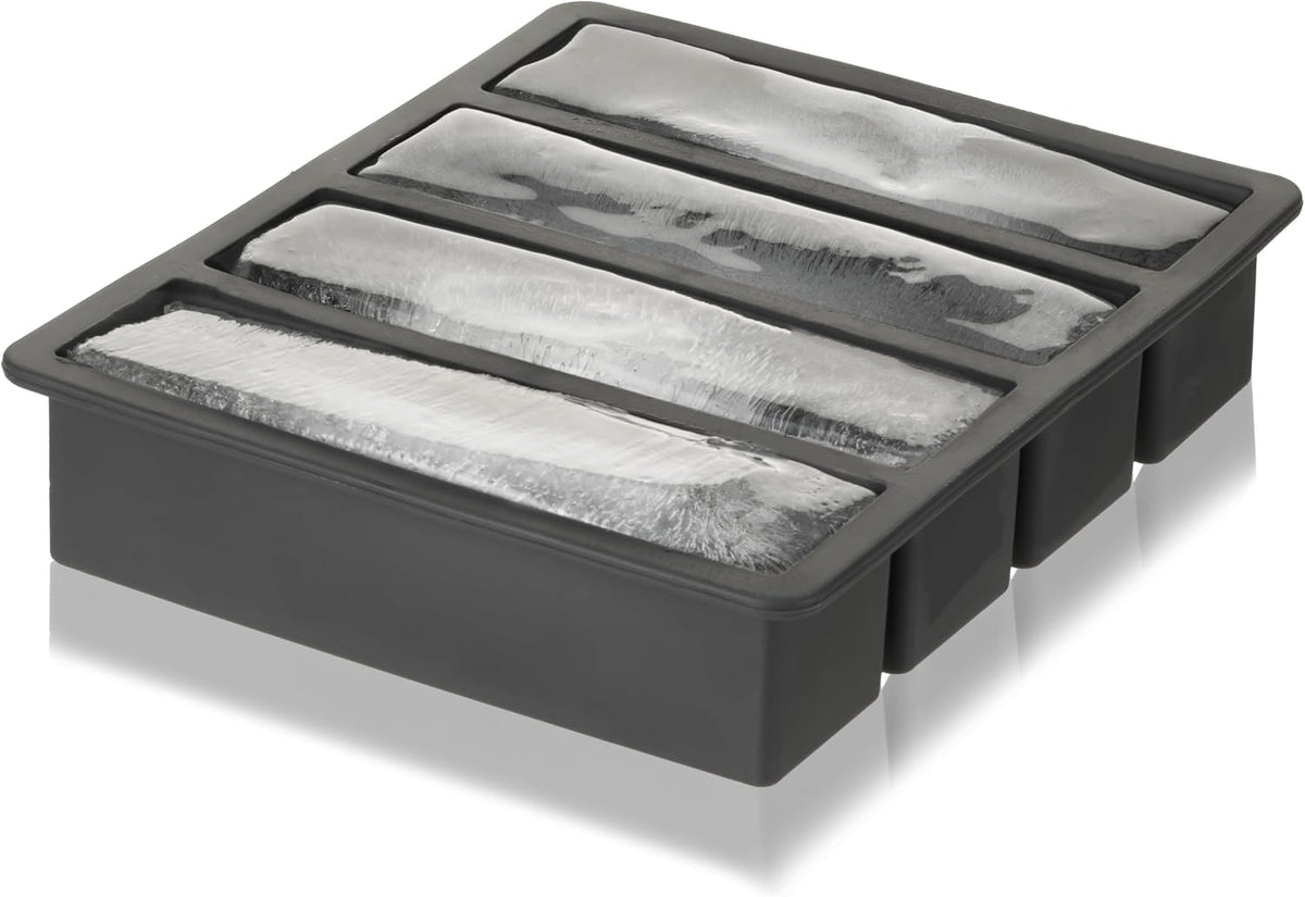 Highball Ice Cube Tray with Lid, Silicone Mold for Easy Release, Makes 4 Elongated Ice Cubes for Highball Cocktails, Vodka Soda, Rum Punch, Bar Cart, Home Bar, Man Cave Gifts, Set of 1, Gray